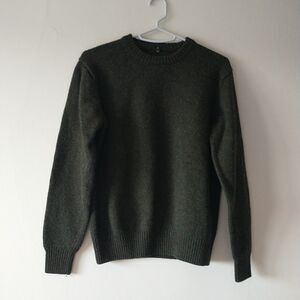 MUJI Sweater Pullover Womens S Gray Green Marled 100%Wool Crew Neck Chunky